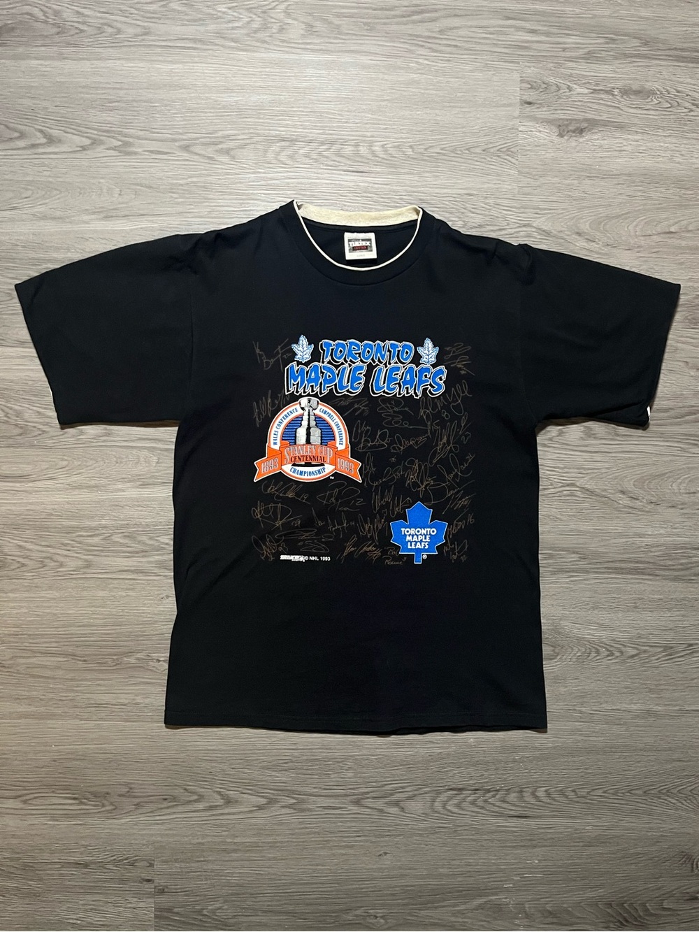 90s Toronto Maple Leafs NHL Stanley Cup autograph T-shirt double collar/sleeve L